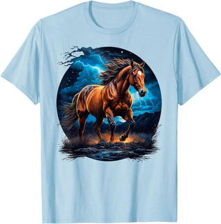 Lovely Horse With Lightning Shirts JG Lovely Horse With Lightning Sky - Horse T-Shirt - Baby Blue