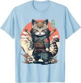 NINJA KITTEN WARRIORS Japanese Samurai Cat Tattoo, Kawaii Ninja Cat Women, Girls T-Shirt