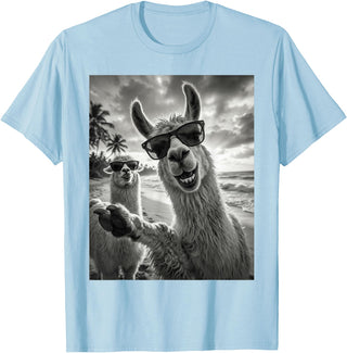 Funny Llama Stuff Accessories & Gifts Cool Llama Selfie At The Beach, Cute Llamas Alpaca T-Shirt - Baby Blue