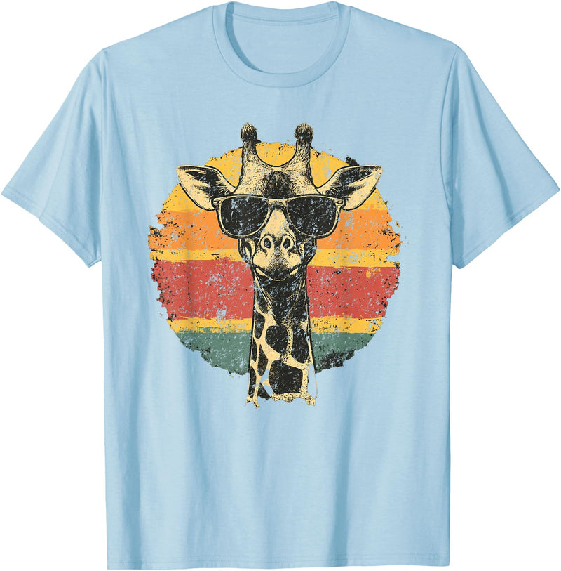 The Giraffe Fan Co. Giraffe Vintage Sunglasses Funny T-Shirt - Baby Blue
