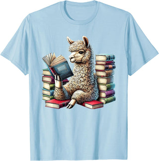 Llama Book Lover Llama Reading Book Reader Bookworm Alpaca Lover T-Shirt - Baby Blue