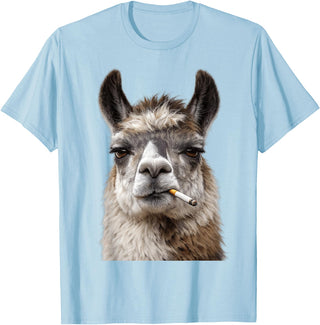 FunWearVM Funny Smoking Llama Cool Animal Lover with Attitude T-Shirt - Baby Blue