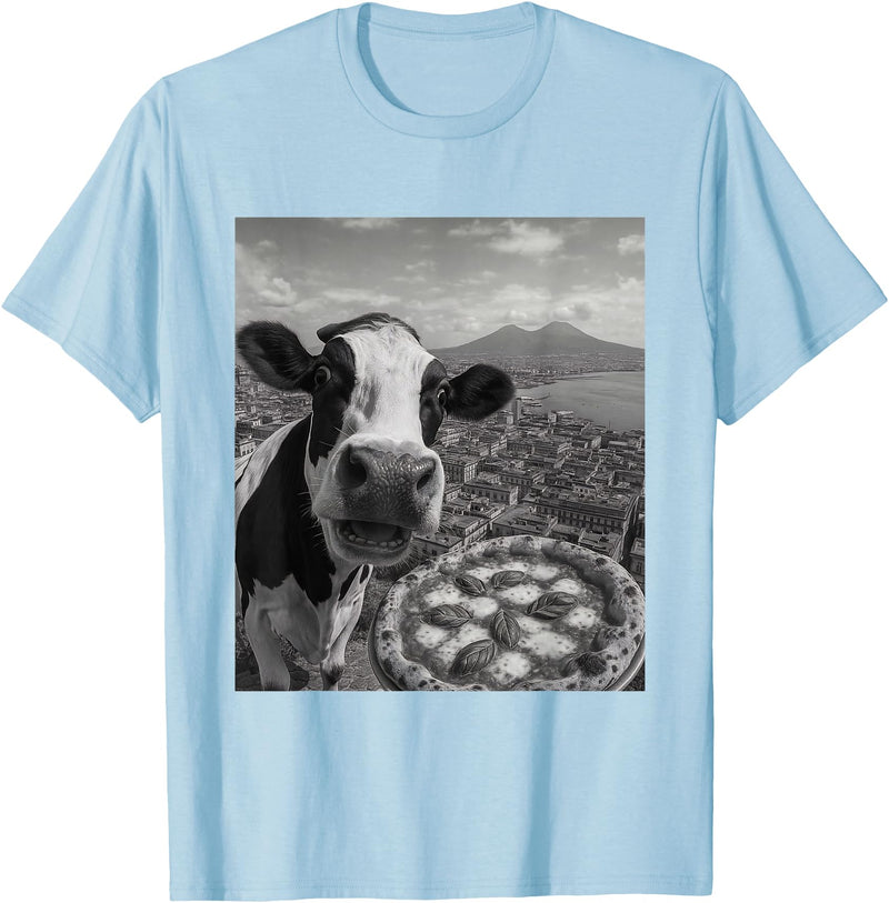 Wildfie – Selfies from Around the World Cow Pizza Selfie Funny Italy Meme Design T-Shirt - Baby Blue
