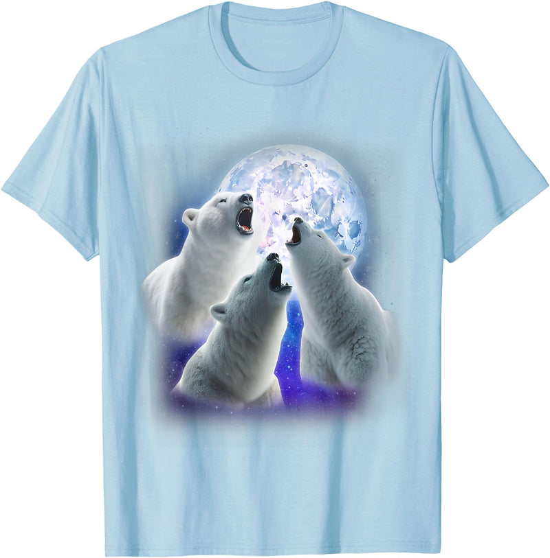 3 Animals Howling At The Moon Shirt & Gifts 3 Polar Bears Howling At The Moon Funny Polar Bear Lover T-Shirt - Baby Blue