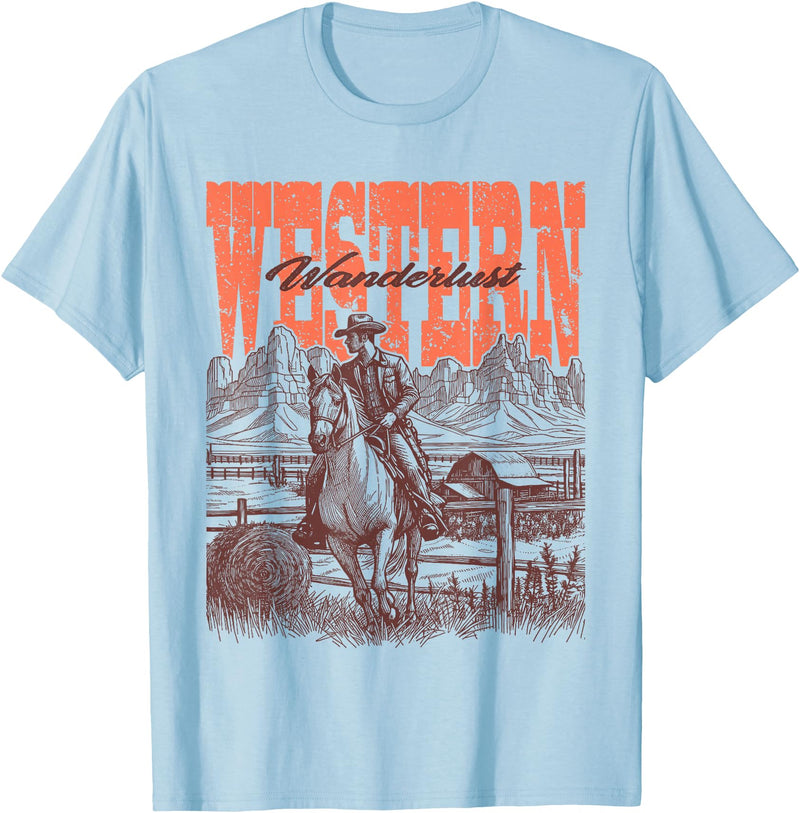 Cowboy Cowgirl Country & Western Designs Co. Vintage Cowboy Cowgirl Country & Western Wild West Horse T-Shirt - Baby Blue