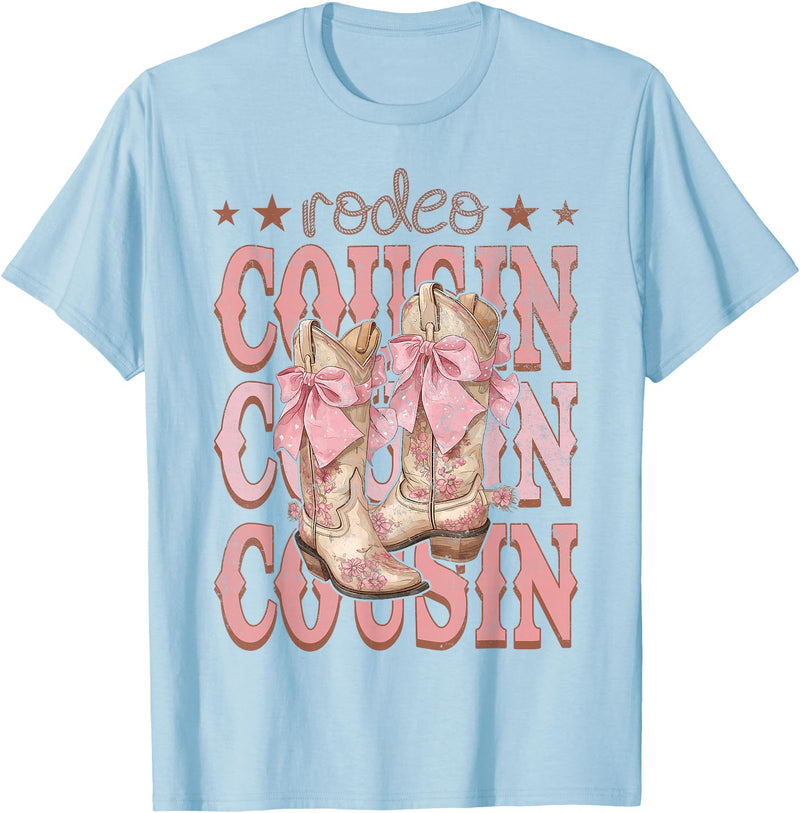 Country CowGirl Western Family Matching Rodeo Cousin Pink Boots Coquette Cow-Girl Birthday Party T-Shirt - Baby Blue