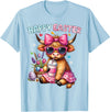 Farm Animal Highland Cow easter Gifts Happy Easter Day Highland Cow Cute Holiday Bunny Women Kids T-Shirt - Baby Blue