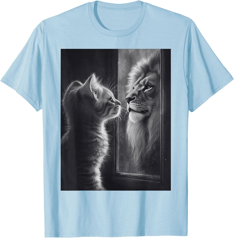 SH-Star Cat Lion Mirror Reflection Art Gifts Animal Face Ni T-Shirt - Baby Blue