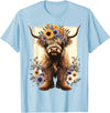 Funny Highland Cow lover Floral Highland Cow Cowboy Boots Western Country T-Shirt - Baby Blue