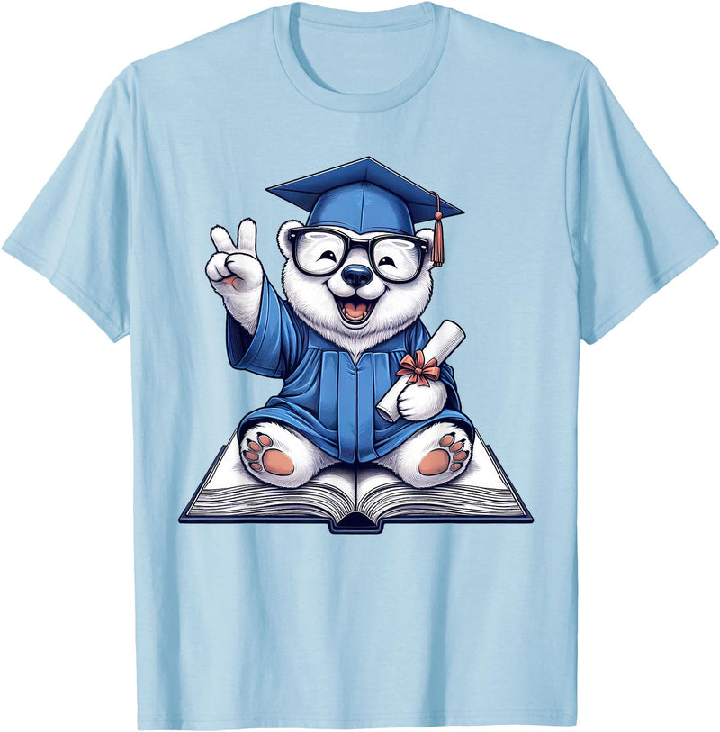 Polar Bear Lovers Graduation Day 2024 Costume Peace Sign Hand Graduate Polar Bear Mens Womens Graduation T-Shirt - Baby Blue