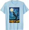 Bird Designs. Magpie Crow Raven Bird Van Gogh Style Starry Night Graphic T-Shirt - Baby Blue