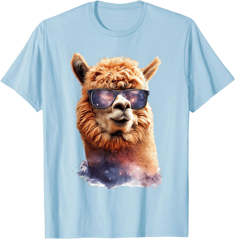 Funny Llama Lover Graphics Alpaca with Sunglasses Animal Art Graphic Funny Llama T-Shirt - Baby Blue