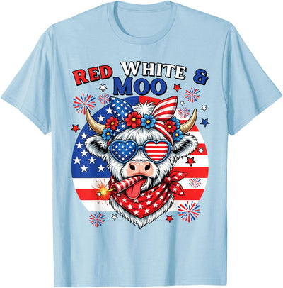 Cow American Flag 4th of July Fireworks Farmer Patriotic Cow T-Shirt