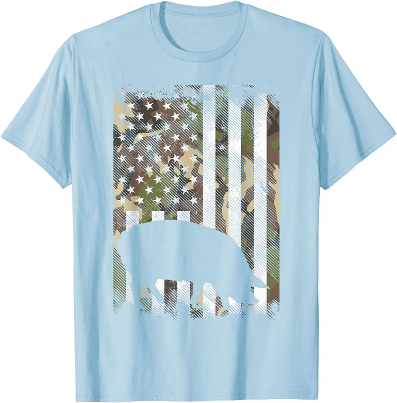 BoredKoalas Farming Farm Shirts Farmer Gifts Camo US Flag Pig Vintage Farm Animal Patriotic Farmer Gift T-Shirt - Baby Blue