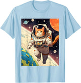 HAPPY DAWG - ARTS Astronaut Cat - Funny Space Cat Japanese Retro Kawaii Cute T-Shirt