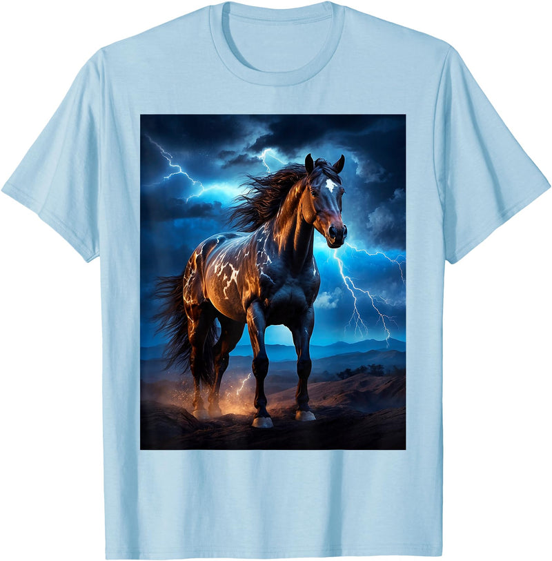 Reizendes Pferd mit Blitz Hemden JG Beautiful Horse with Lightning Sky - Horse T-Shirt - Baby Blue