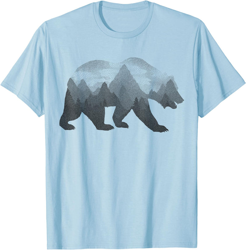 Dramabite Bear Double Exposure Surreal Wild Animals T-Shirt - Baby Blue