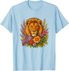 Cute and Funny Lions Graphic Designs. Lion Flower Floral Cute Men Women Kids T-Shirt - Baby Blue