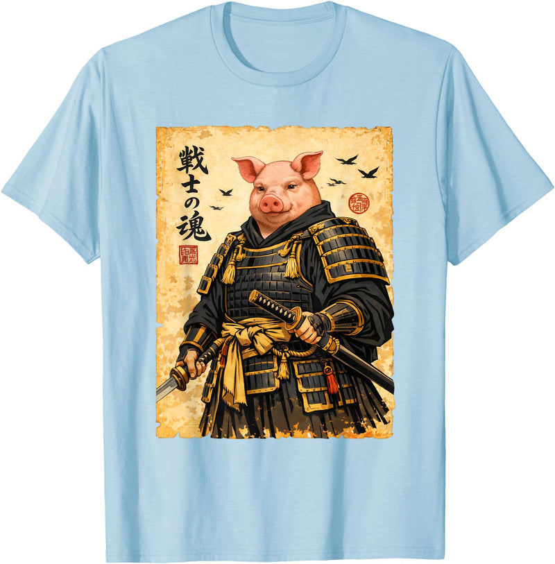 Pig Samurai Art Japanese Apparel Pig Samurai Art Japanese Vintage T-Shirt - Baby Blue
