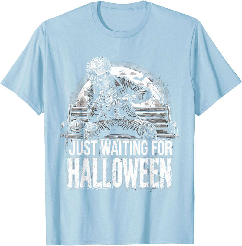 Funny Halloween Summer T-Shirt Summerween Just Waiting For Halloween Halloween Summer T-Shirt - Baby Blue