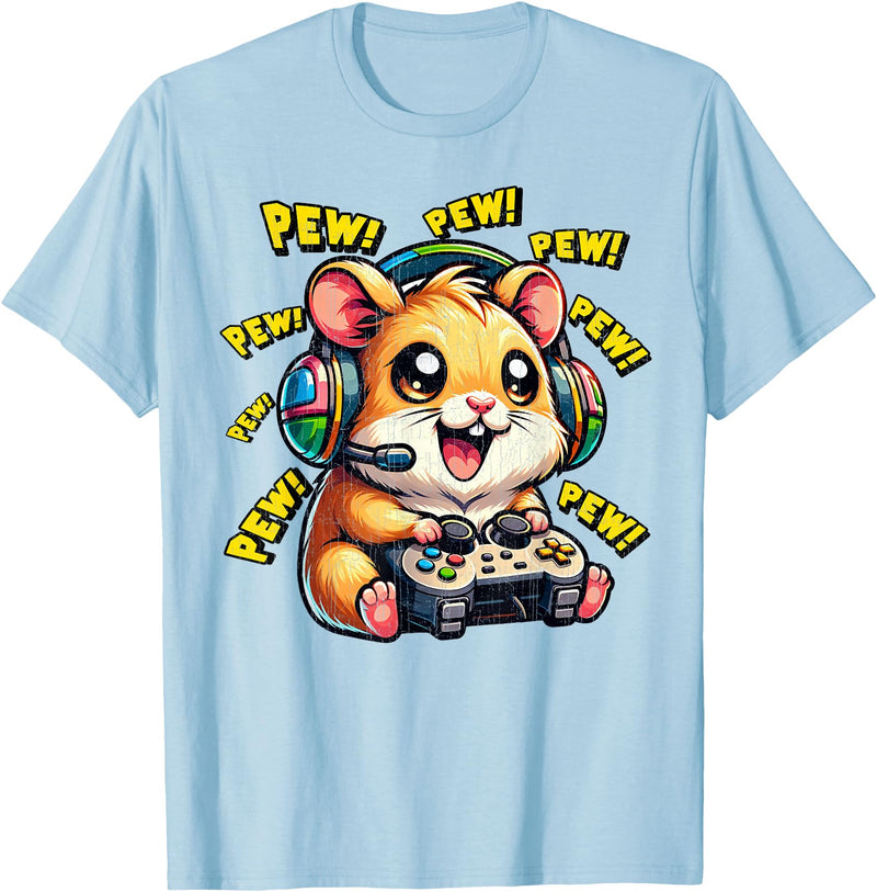 Hamster Gamer Pew Funny Video Games Vintage Boys Men Girls T-Shirt - Baby Blue