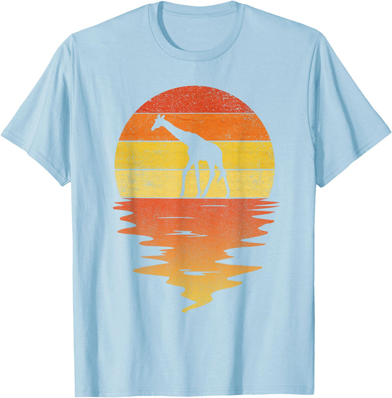 TrendyPull Silhouette Retro Vintage Style Gifts Giraffe Shirt Retro Sunset 70s Vintage Giraffe T-Shirt - Baby Blue
