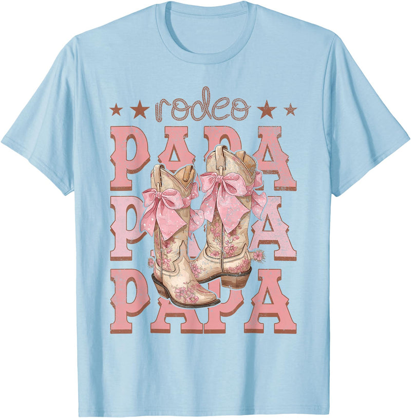 Country CowGirl Western Family Matching Rodeo Papa Pink Boots Coquette Cow-Girl Birthday Party T-Shirt - Baby Blue