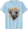 Safari Animal Art Buffalo Portrait Colorful Splash Artwork Wildlife Bison T-Shirt - Baby Blue