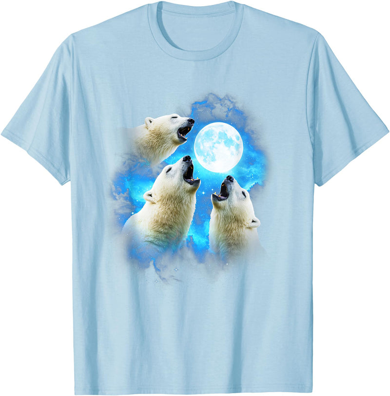 Animals howling blue 3 Polar Bear Howling at the Moon Colorful Blue T-Shirt - Baby Blue
