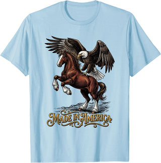 American Pride Horse Eagle Country Made in America Horse Eagle Patriotic Western T-Shirt - Baby Blue