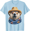 Whimsical Coastal Animals Beachgoers Cute Polar Bear with Sunglasses and Straw Hat Animal Summer T-Shirt - Baby Blue