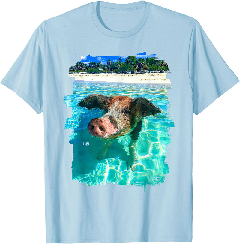 Abab Pig Caribbean Bahamas Beach Summer Vacation The Bahamas Swimming Pig Caribbean Beach Trips Summer Vibes T-Shirt - Baby Blue