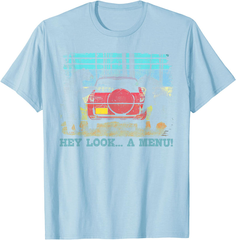 Funny Camping Lovers Gift Tee Hey Look A Menu Funny Bear Camping Retro Vintage Camper Car T-Shirt - Baby Blue