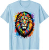 Colorful Lion Wildlife Lover Colorful Lion Face Paint Splash Art T-Shirt - Baby Blue