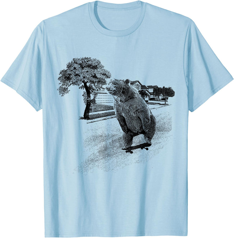 Ma2ca Skater Bear Tee Skating Skateboard TShirt - Baby Blue