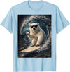 White Bear Surfing Waves Funny Animal Apparel Funny Polar Bear Surfer Catching Waves | Shaka Funny Animal T-Shirt - Baby Blue