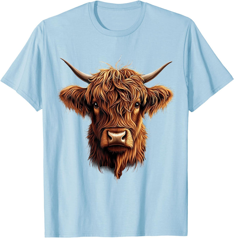 Cute Scottish Highlander Cattle Designs Scottish Highland Cow Messy Bun Scottish Highlander Cow T-Shirt - Baby Blue