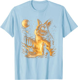 Bunny Howling to the Moon Vintage 90s Animal Easter Day T-Shirt in Baby Blue
