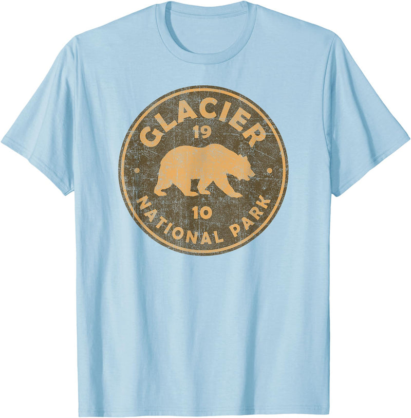 Vintage Glacier National Park Souvenir Shirts Retro Glacier National Park Montana Women Men Kids Hiking T-Shirt - Baby Blue