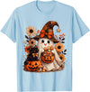 Halloween Design For Kids Cute Halloween Ghost Witch Pumpkin Kids Spooky Autumn T-Shirt - Baby Blue