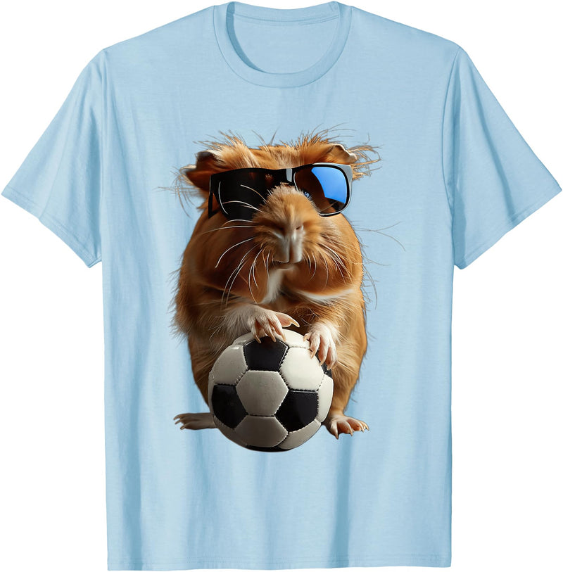 Animal Soccer Design Guinea Pig Soccer T-Shirt - Baby Blue