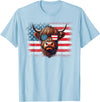 Funny Cute Highland Cow 4th Of July Farmer Gifts Highland Cow American Flag Farm Cow Lover Patriotic Vintage Style T-Shirt -