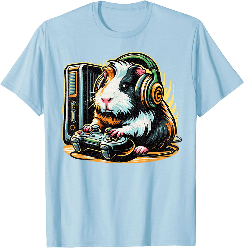 Guinea Pig fluffy cavy Gamers Tees Guinea Pig Shirt Funny Guinea Pig & Video Games Lover Gamer T-Shirt - Baby Blue