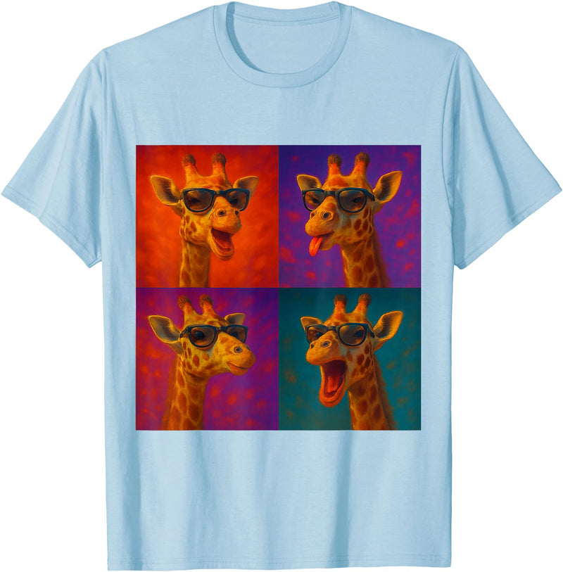 Colorful 4 Photos Animals Giraffe Sunglasses Funny Faces Collage Pop Art T-Shirt - Baby Blue
