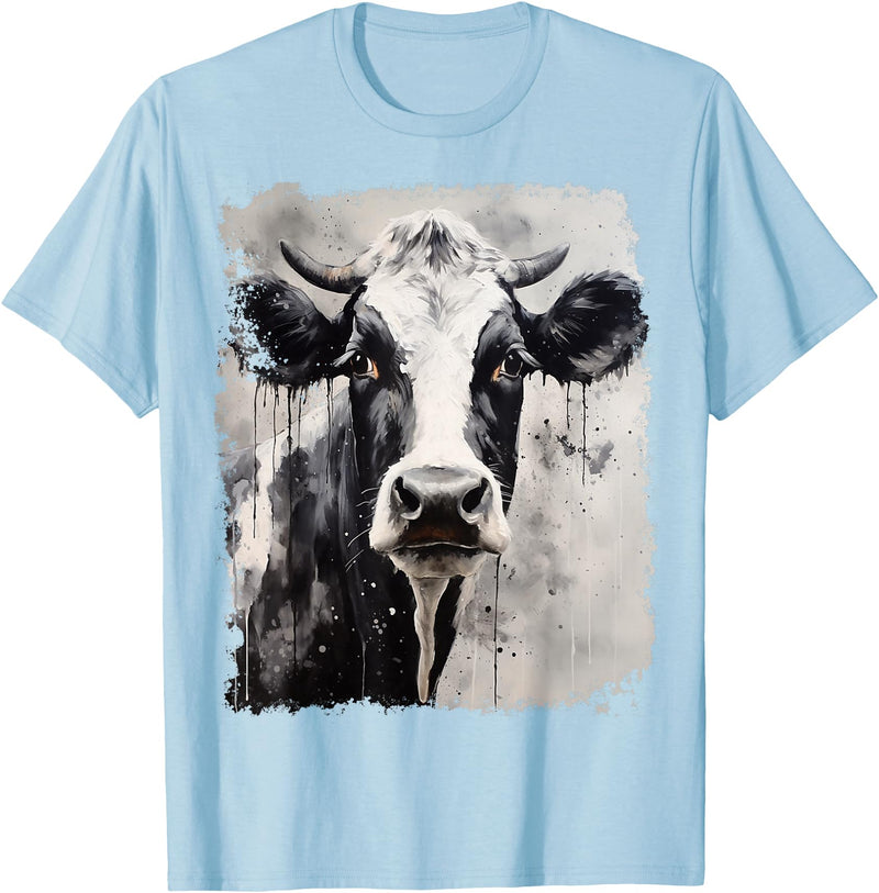 Noah&Friends A Black White Cow T-Shirt - Baby Blue