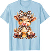 Cute Highland Cow Coffee Addict Leopard Bow Highland Cow Coffee Addict Funny Drink Coffee T-Shirt - Baby Blue