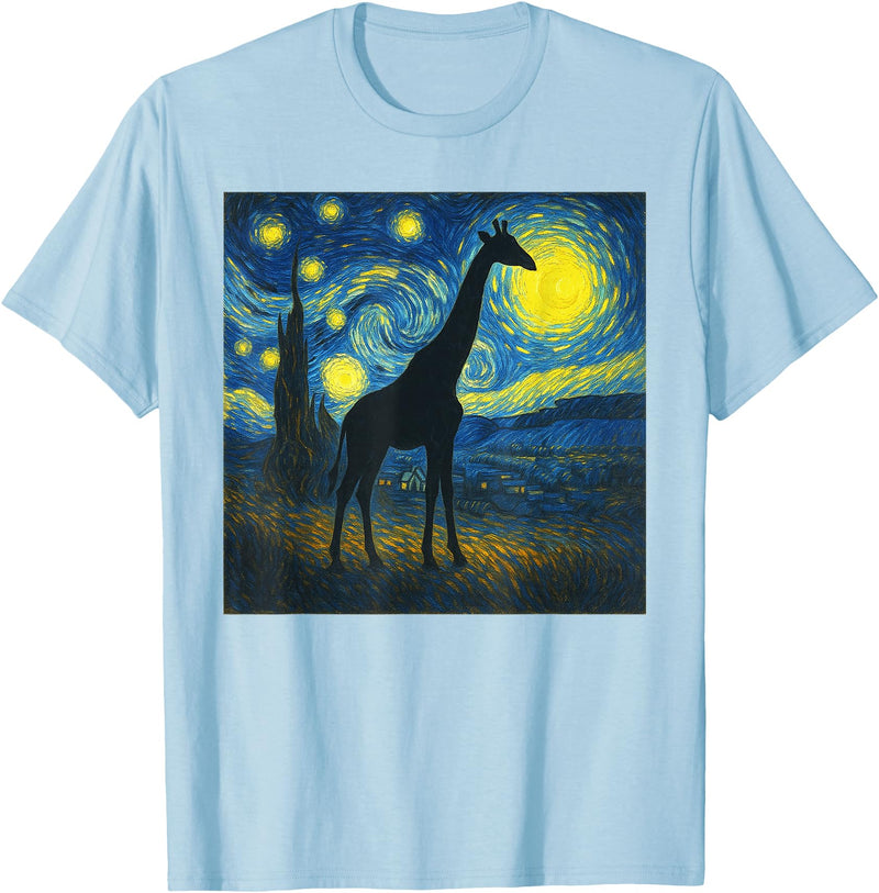 Giraffe Lovers Gifts Women Men youth Kids boys Starry Night Van Gogh Giraffe Animal Funny Graphic T-Shirt - Baby Blue