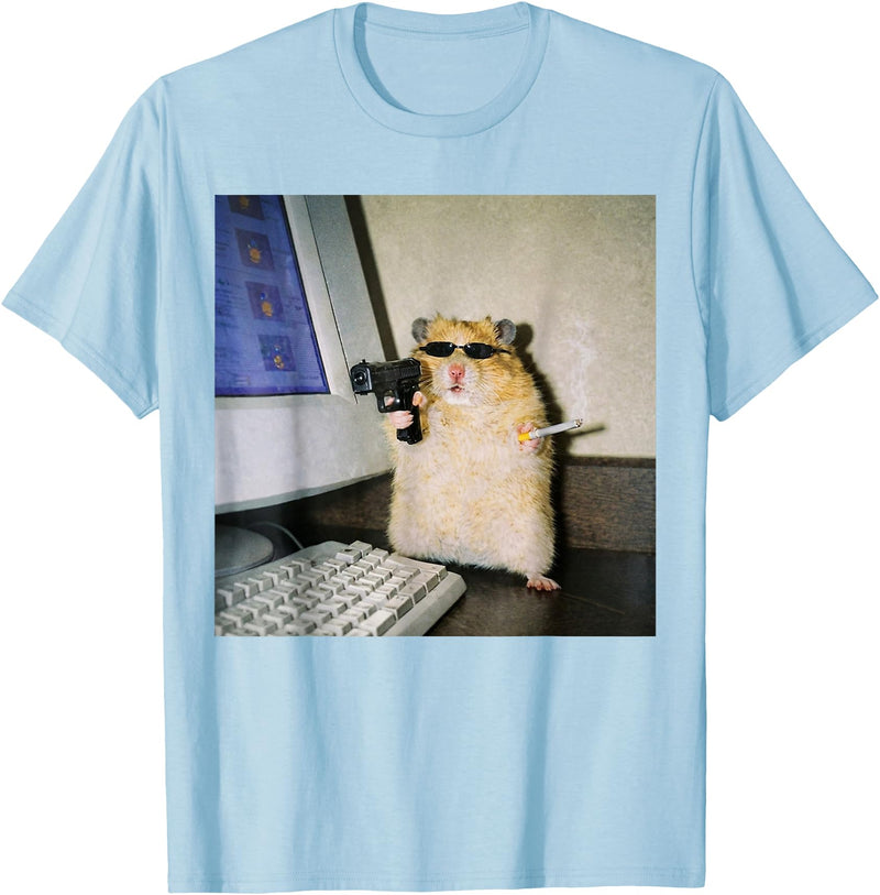 Funny Hamster Meme Cyber Hamster Meme Smoking Humor Computer T-Shirt - Baby Blue