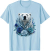 Arctic Polar Bear Crystal Rose Winter Spirit Majestic Polar Bear with Blue Ice Crystal Roses T-Shirt - Baby Blue