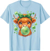 St. Patricks Day Highland Cow Blowing Bubblegum Celebrate St Patricks Day T-Shirt - Baby Blue